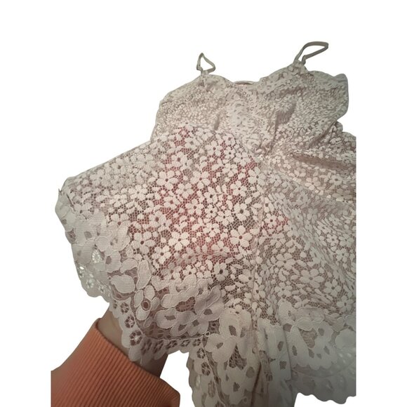Victorias Secret Lace Romper With Adjustable Straps & Floral Design In Medium Si - Picture 3 of 5